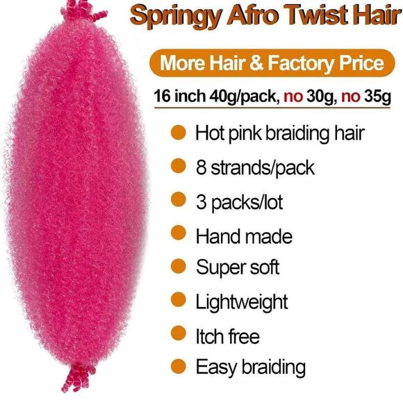 KYNLEY 12 Inch Pink Spring Twist Hair 2 Packs Springy Afro Twist Hair - Picture 1 of 4